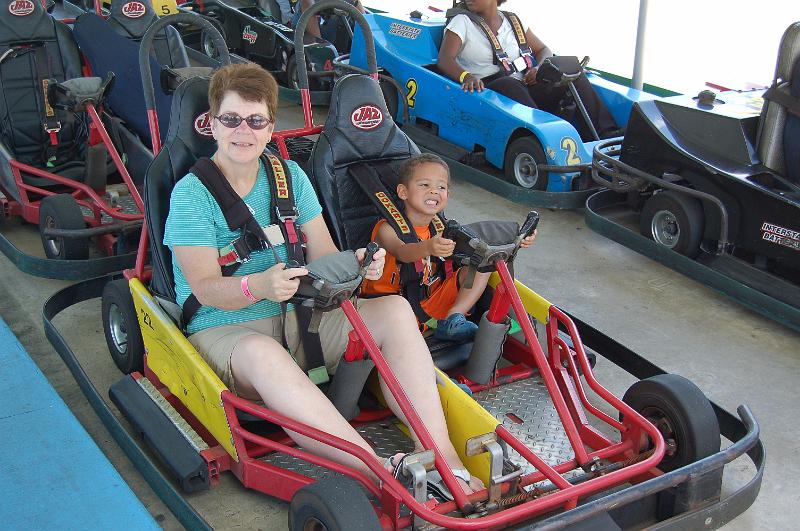 DSC_6737.JPG - Deb and Octavious about to take a drive at The Fun Spot, Orlando