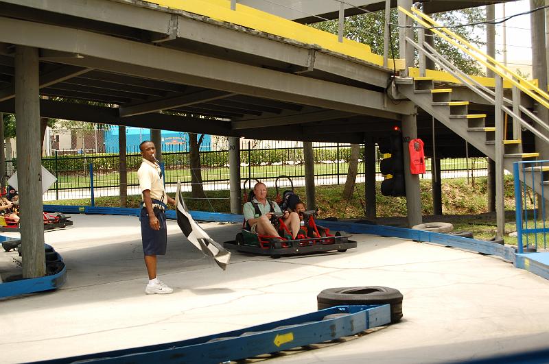 DSC_6783.JPG - Mark and Octavious finishing a go-kart ride at The Fun Spot, Orlando