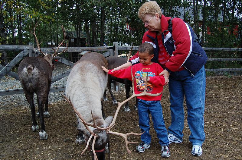 10.JPG - Debra and Octavious feeding and petting reindeer, Anchorage, Alaska