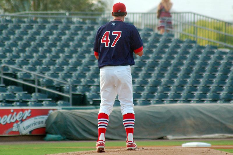 DSC_6295.JPG - Palm Beach Cardinals against Dunedin Blue Jays 05/10/2008 - Starting pitcher David Kopp winding up - Final Result: Palm Beach 9 Dunedin 2