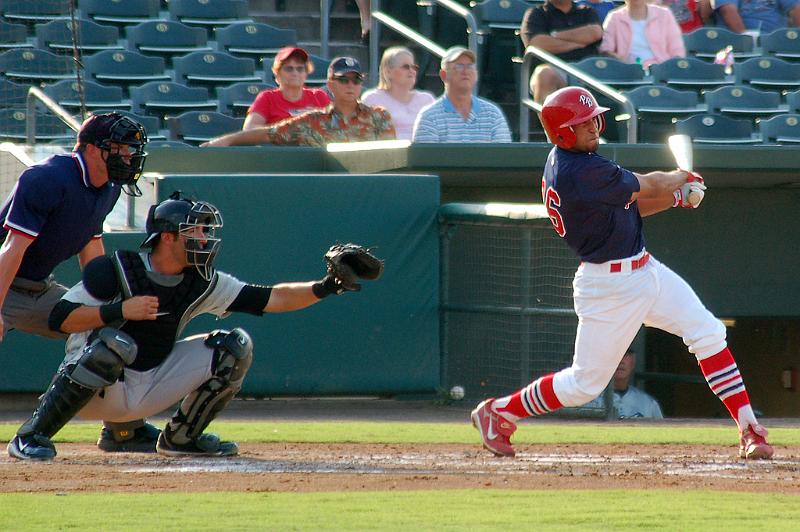DSC_6332.JPG - Palm Beach Cardinals against Dunedin Blue Jays 05/10/2008 - Oliver Marmol scoring a hit - Final Result: Palm Beach 9 Dunedin 2