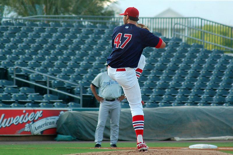 DSC_6338.JPG - Palm Beach Cardinals against Dunedin Blue Jays 05/10/2008 - Starting pitcher David Kopp in the wind up - Final Result: Palm Beach 9 Dunedin 2