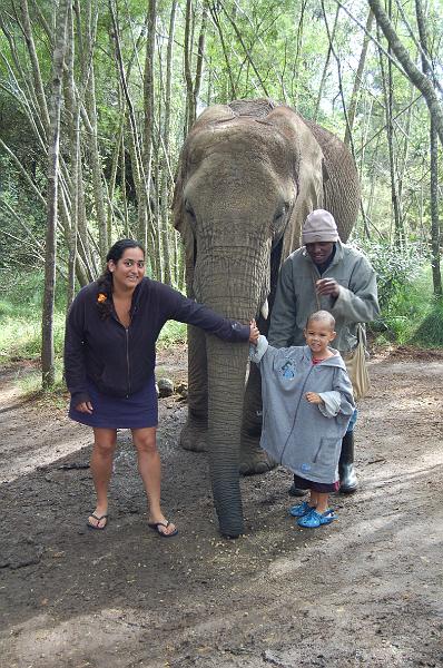 DSC_4120.JPG - Jessica and Octavious with Marula at the Elephant Sanctuary at Plettenberg Bay