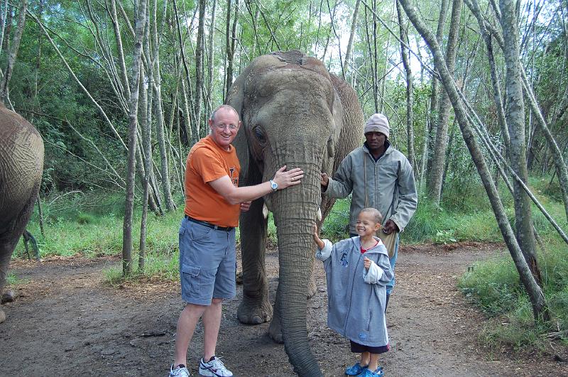 DSC_4144.JPG - Mark and Octavious with Marula at the Elephant Sanctuary at Plettenberg Bay