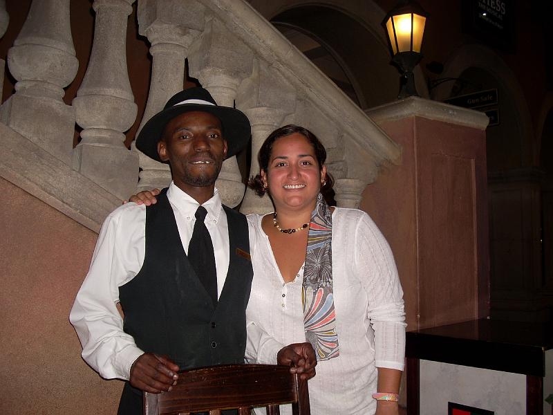 DSCN0349.JPG - Jessica and the waiter - final dinner before leaving
